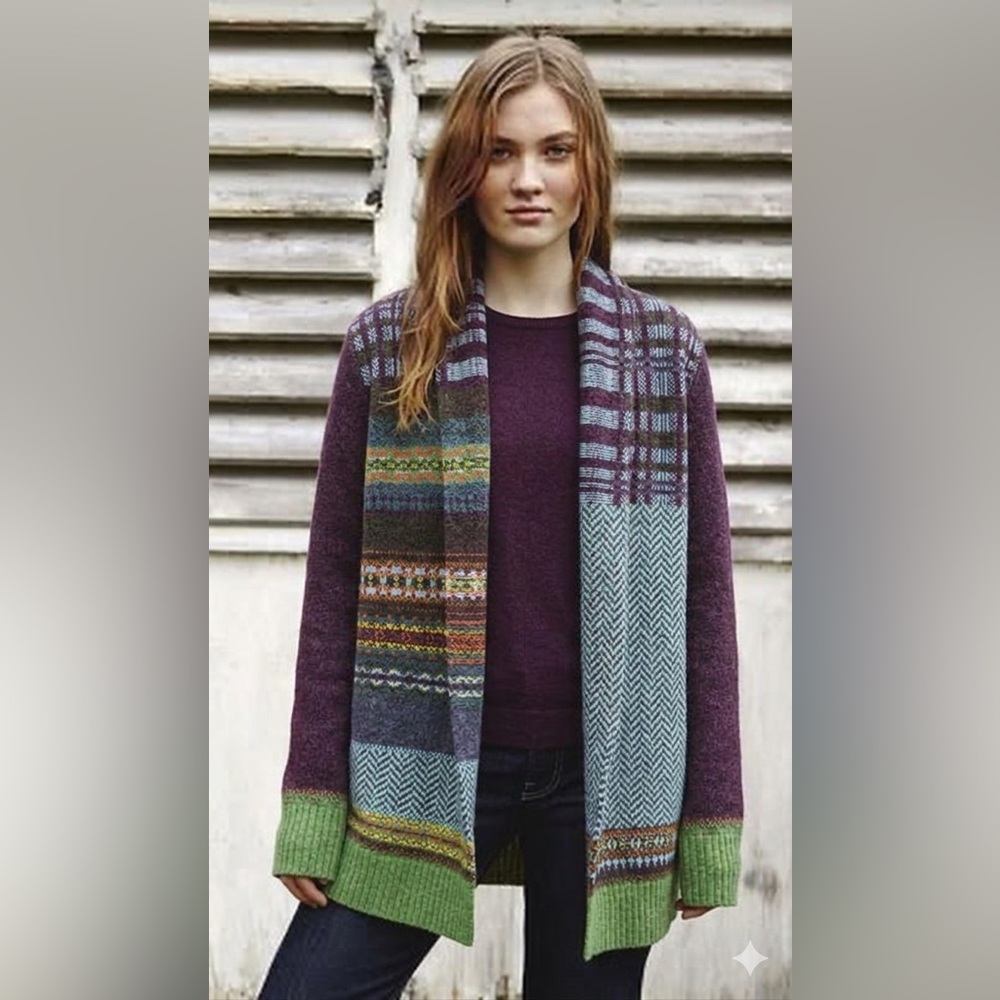 NEW Eribe Scotland 100% Wool Pioneer Fairisle Open Front Cardigan Size S/M